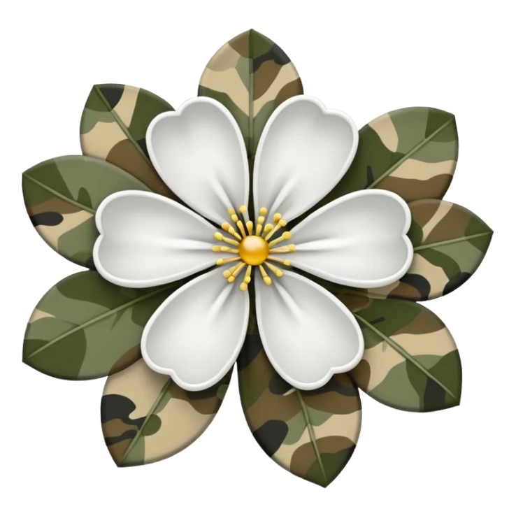 white sakura flower with a bow and camouflage pattern petals sticker