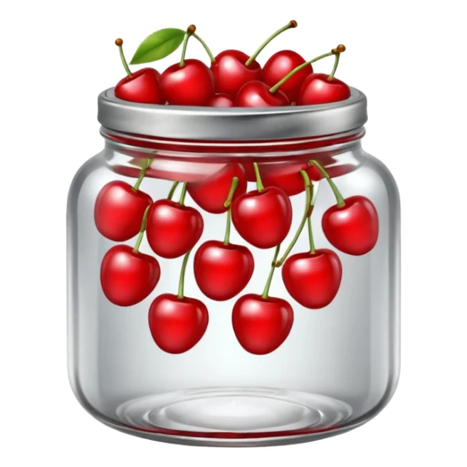 Realistic glass jar with silver metallic lid filled with maraschino cherries inside of it. sticker