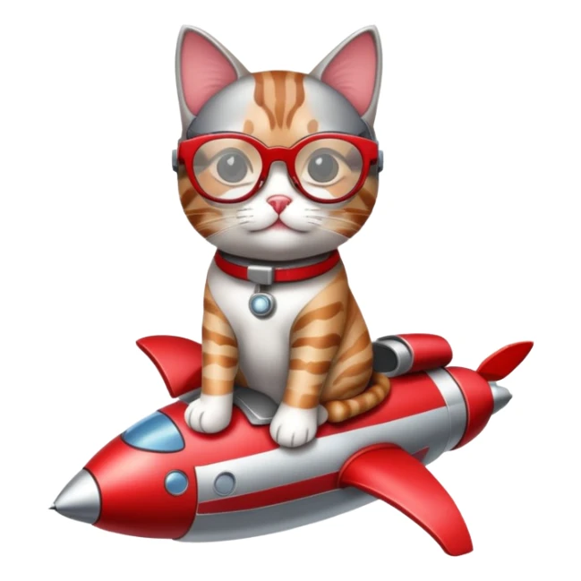 cat wearing glasses sitting on a rocket sticker