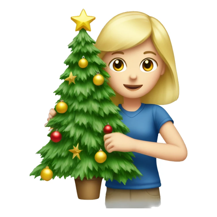 Blond Girl decorating a Christmas tree sticker