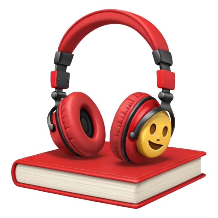 Red headphones laying on a closed red book emoji sticker