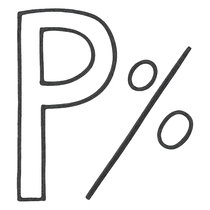 Probability symbol in a hand drawn icon with no fill sticker