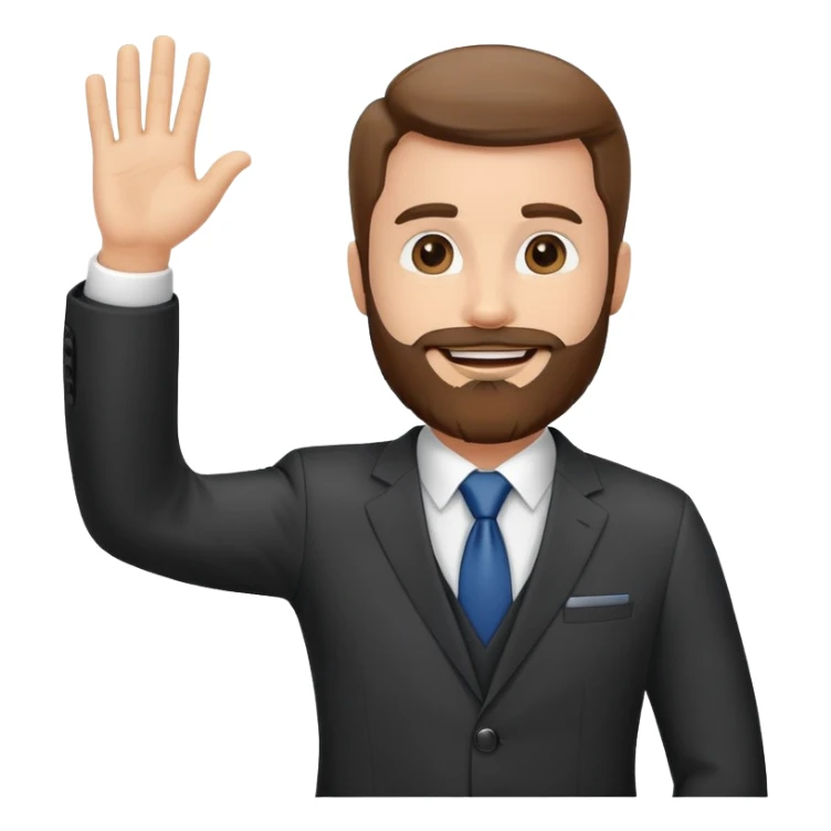 bearded man in business suit waving hand with friendly smile sticker