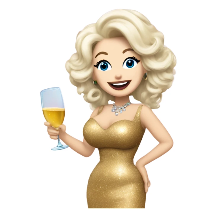 Dolly Parton with happy new year sign and champagne  sticker
