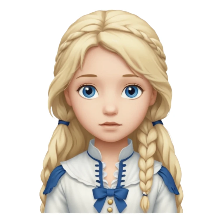 Cosette From Les Miserables with light skin, blue eyes, Blonde long Hair, white outfit sticker