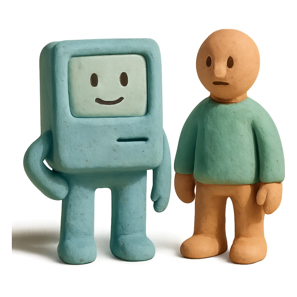Mac and Chesser as claymation figures with visible texture and pastel palette sticker