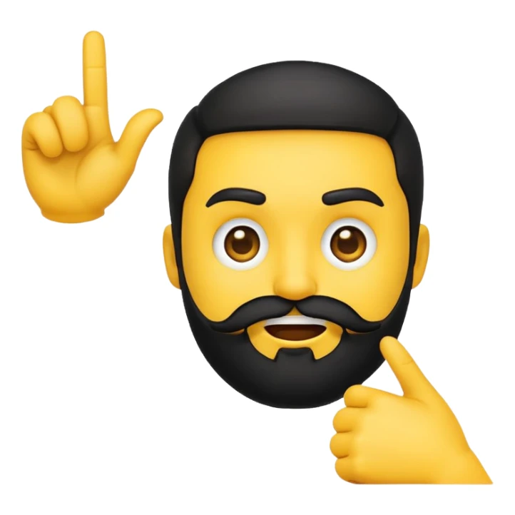 yellow emoji with a black beard, mouth facing to the side, raising one eyebrow, making a 'no' gesture with its hand sticker
