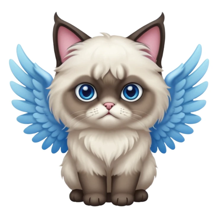 A Himalayan cat with a dark face, dark paws, blue eyes, and angel wings sticker