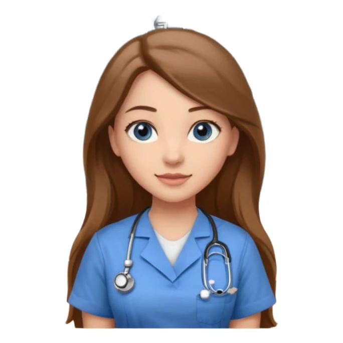 university classroom that says nursing school on the blackboard with a pretty female nursing student with long brown hair, blue eyes sticker