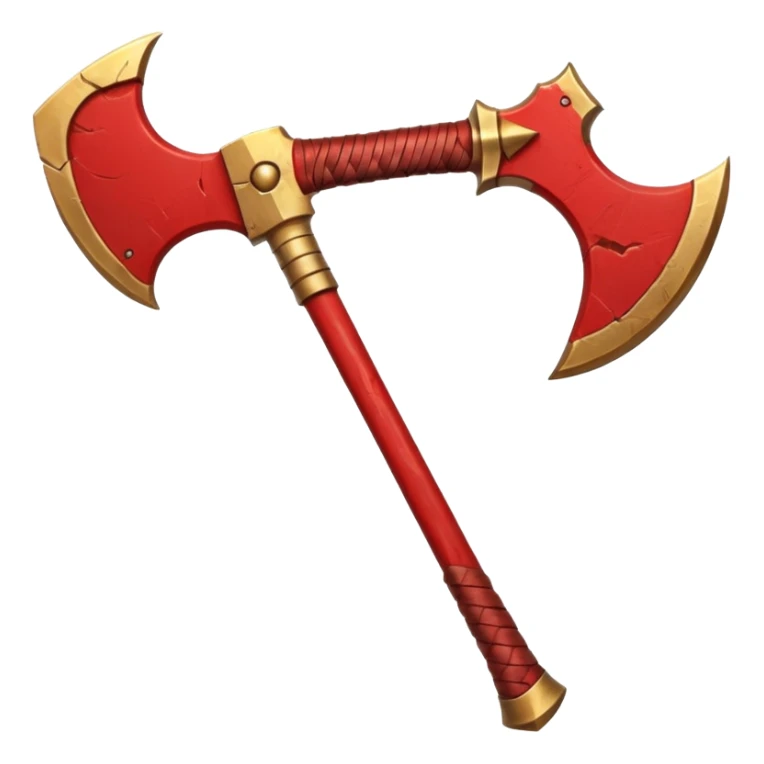 Ares battle axe object icon, ancient Greek war god axe, double-bladed heavy axe, red and gold metal, battle-worn scratches, glowing red accents, 3D cartoon, mobile game icon style, centered, clean background, soft shadow, no text, no watermark

 sticker