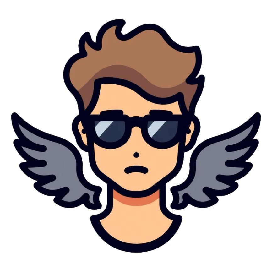short-haired man with black sunglasses and wings sticker