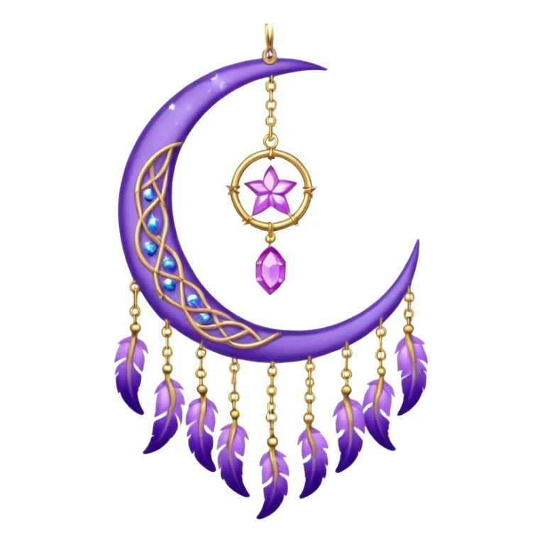 Aesthetic shiny sparkly violet crescent hanging from gold chain dreamcatcher-suncatcher hanging lilac crystals decoration  sticker