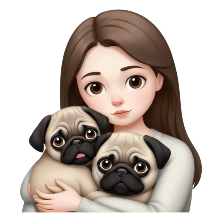 black and white pug cuddling with brown hair girl sticker