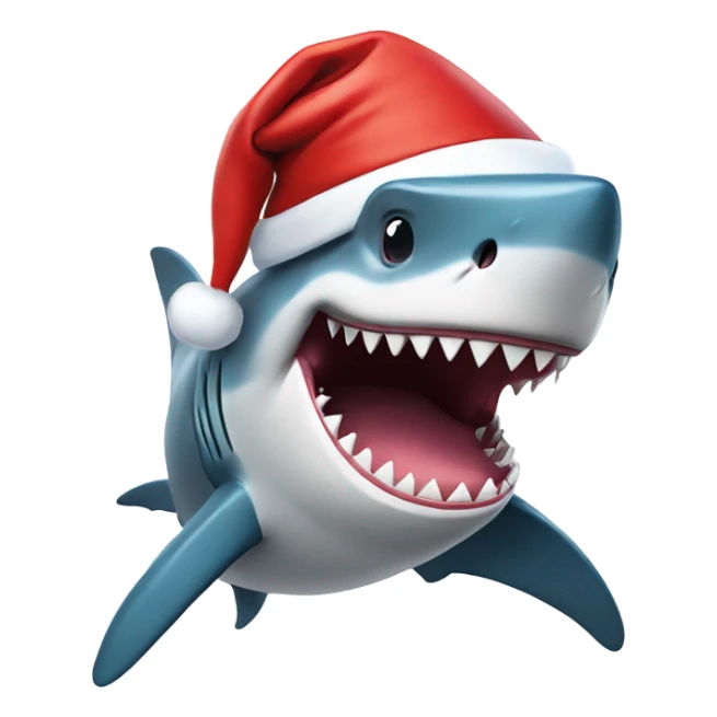 happy shark wearing santa hat sticker