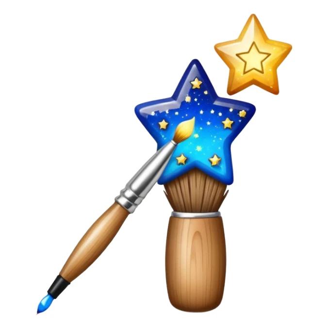 combine painting brush pen with shiny stars sticker