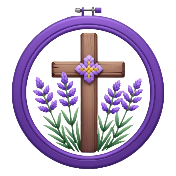 Pixelated Lavender inside a round purple-wooden Cross stitch frame  sticker