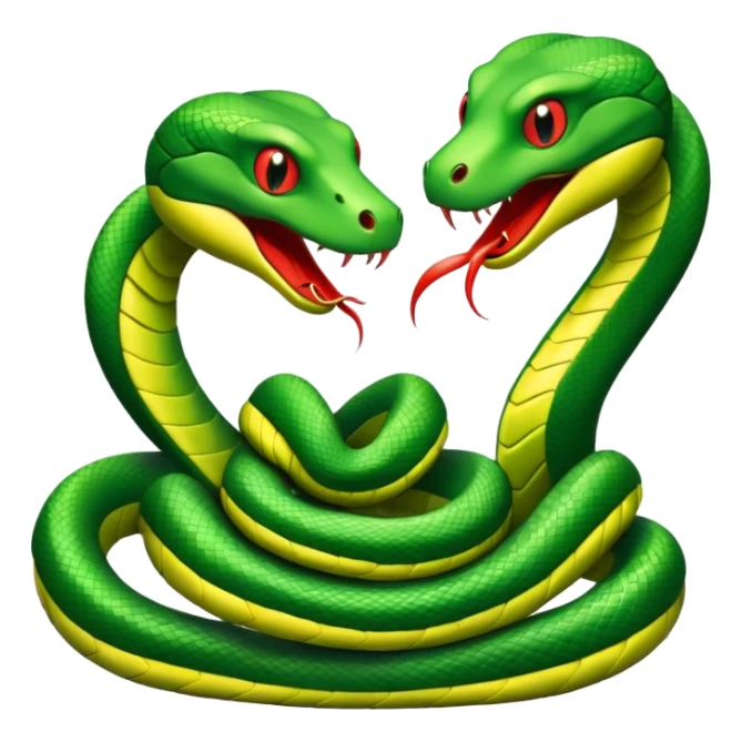 Two green snakes tangled at their tails, facing each other and hissing sticker