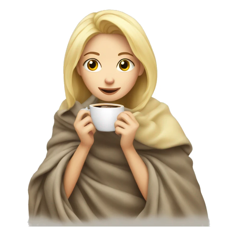 Blonde girl in blanket drinking coffee  sticker