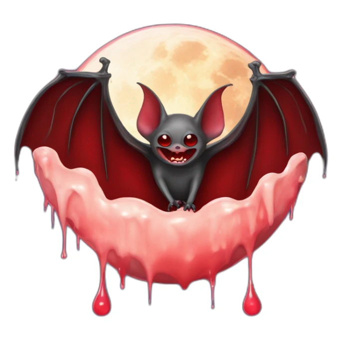 flying vampire bat in front of realistic full moon dripping red slime from mouth sticker