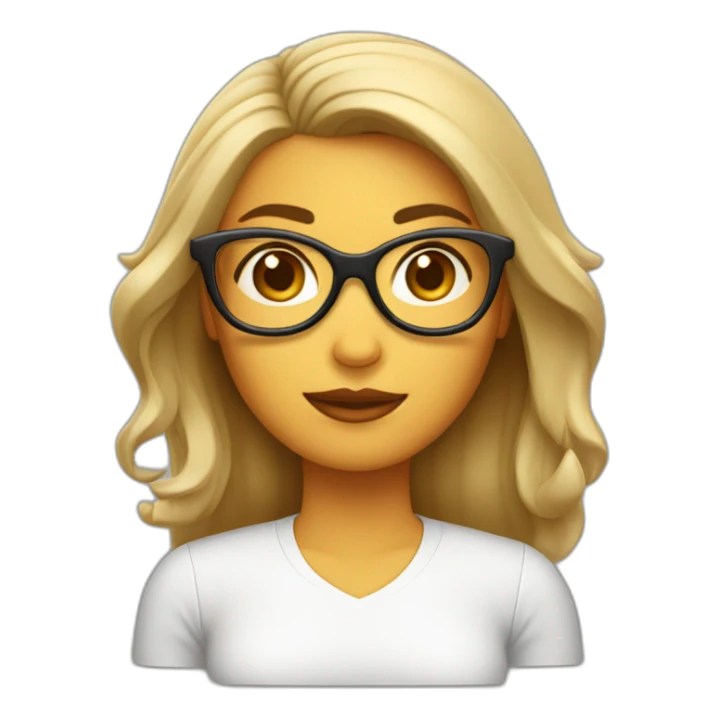 mujer blanca cachetona con cabello cafe y gafas trabajando en el portatil apple sticker