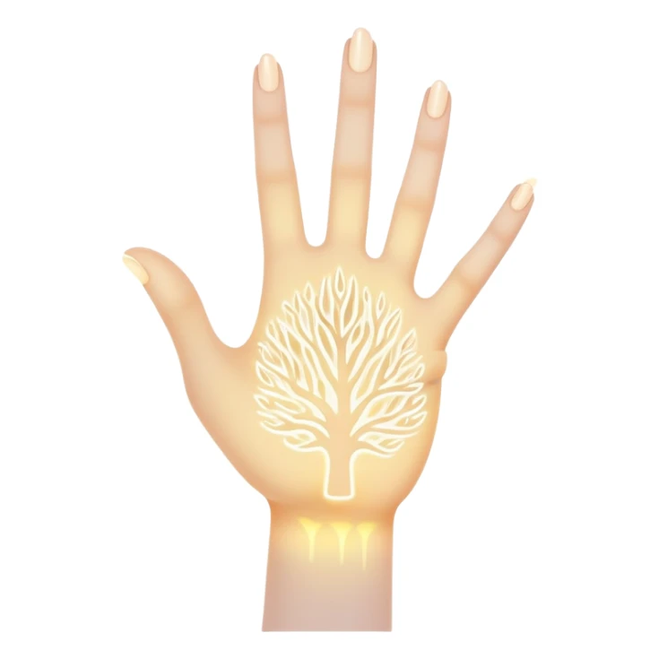 ethereal glowing hand with intricate palm lines and mystical symbols sticker