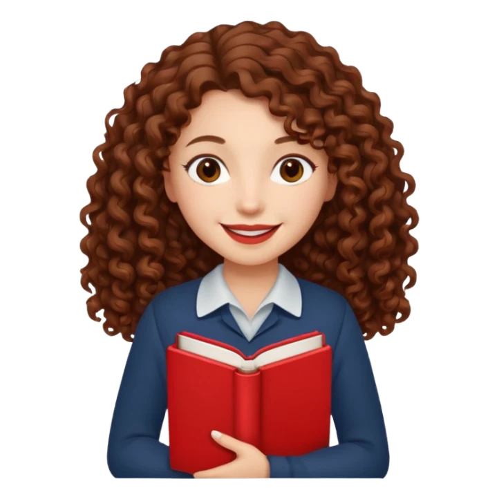 Long Hair Women with red Book, Brown curly hair, happy

 sticker