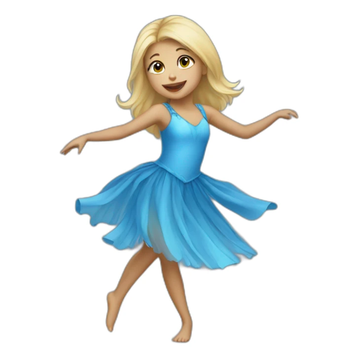 little blonde girl dancing in a blue bird costume sticker
