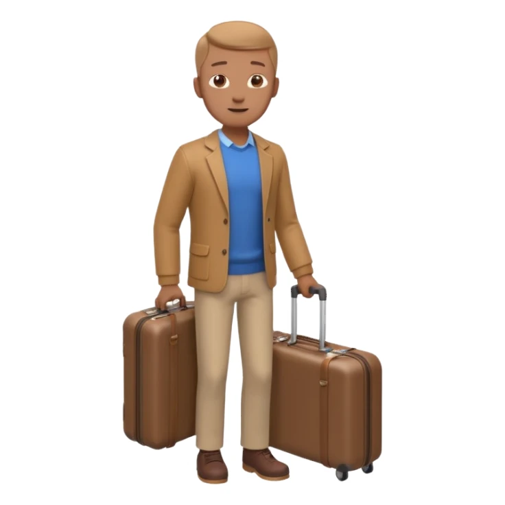 man carrying a suitcase portrait, head and shoulders only, suitcase handle visible near shoulder, casual travel outfit, confident expression, travel vibe, 3D cartoon style, mobile game icon style, clean background, no text, no watermark sticker