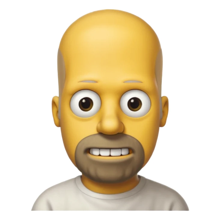 Homer Simpson, yellow skin, bald + 2 hairs left, short side hair, beard shadow, overbite, big black eyes sticker