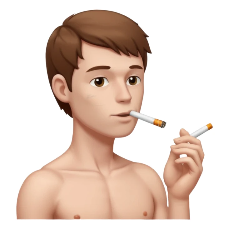 Shirtless white man with pale skin and brown hair smoking a cigarette sticker