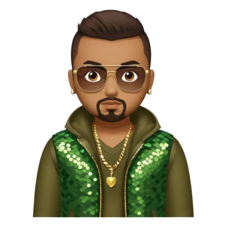 Sean Paul with dark brown hair, olive sequin outfit sticker
