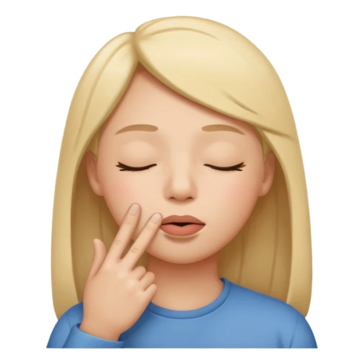 una cara con los ojos cerrados y con un dedo en la boca sticker