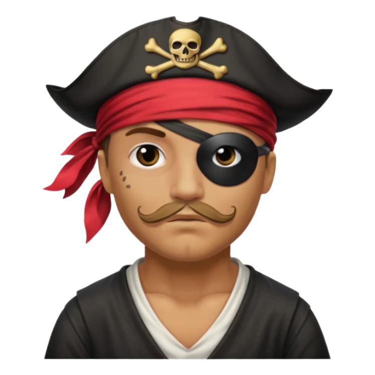 pirate with black eyepatch covering one eye and that eye not showing sticker