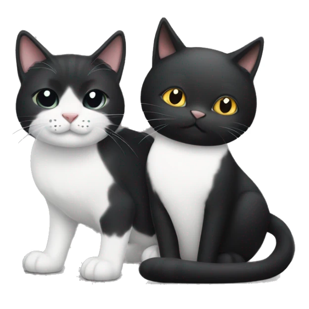 A large black cat sitting next to a slightly smaller black and white cat sticker