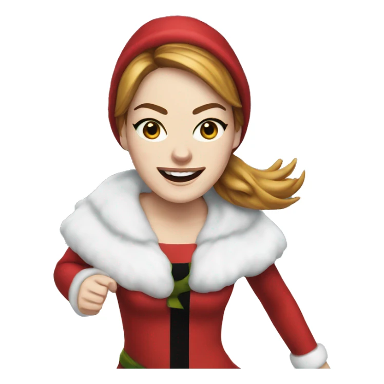 Emma Stone running emoji in a santa costume sticker