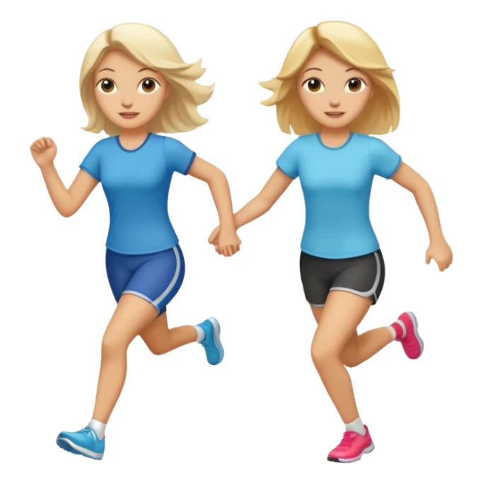 2 white women running holding hands one blonde one brunette sticker