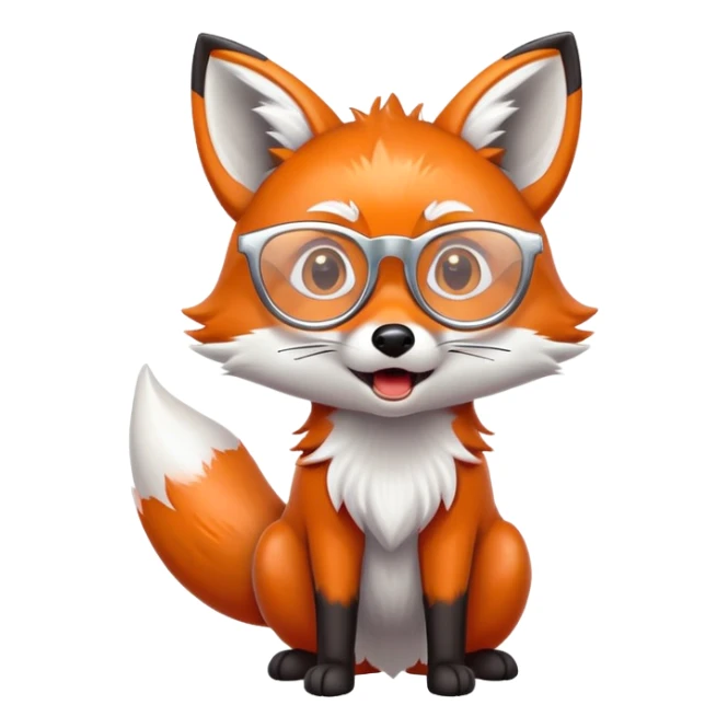 A surprised fox with sparkling fur, a glowing tail, a silver star on its forehead, and round glasses, with wide open mouth and eyes, looking shocked or scared. 🦊😱 sticker