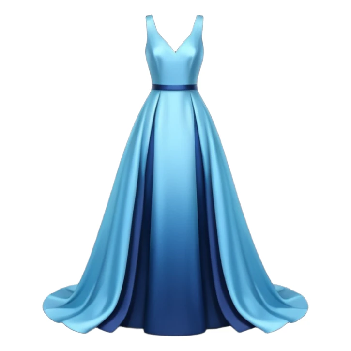 realistic isolated long slim pastel blue formal party satin dress with gradient shiny sparkling dark blue sticker