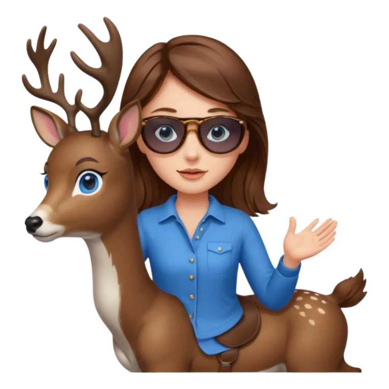 Brown hair blue eyed girl riding a deer with sunglasses sticker