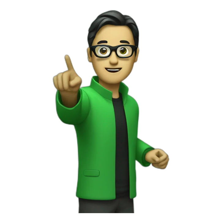 matrix person dressed in green with black glasses pointing to the front with index finger sticker