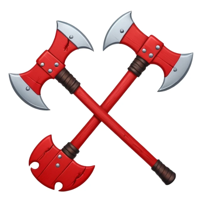 Crossed axes with blood, small cartoon emoji, no background sticker