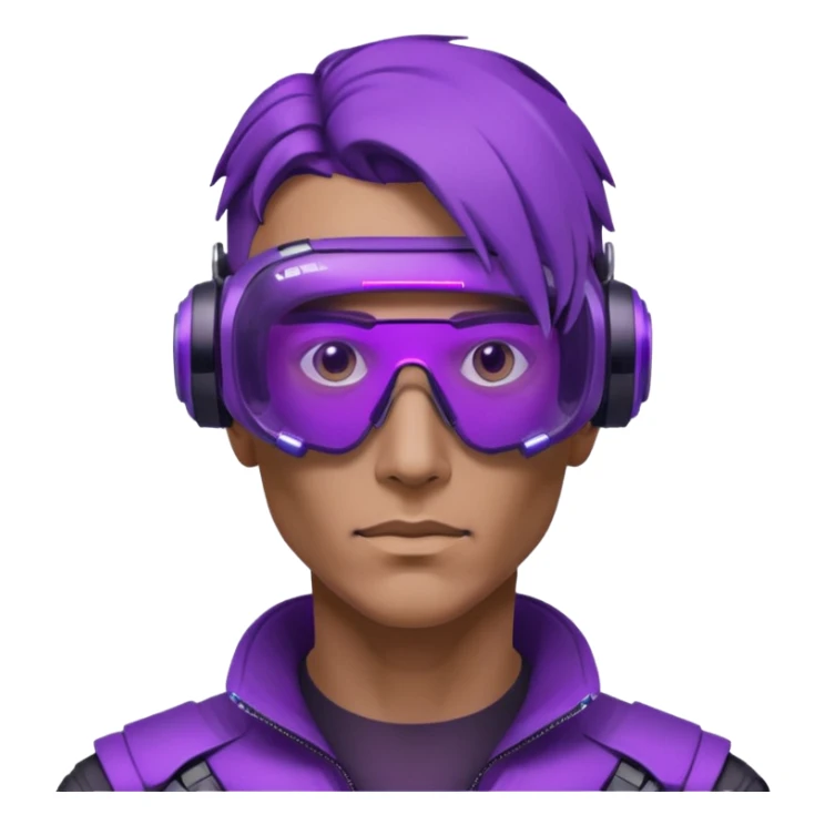 Cyberpunk man head 3d puruple cyber VR -glasses half rotate face 3d sticker