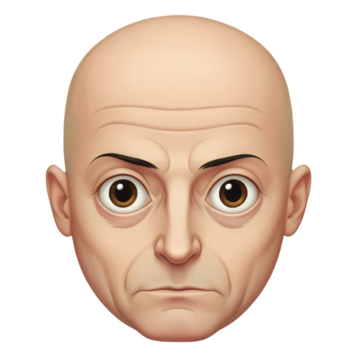 Steven Miller, Trump advisor, bald, very grim expression, very narrow face, pronounced sagging eyelids on the outer sides, bottom lip sticking out sticker