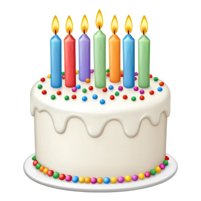 birthday cake with white frosting and colorful candles sticker