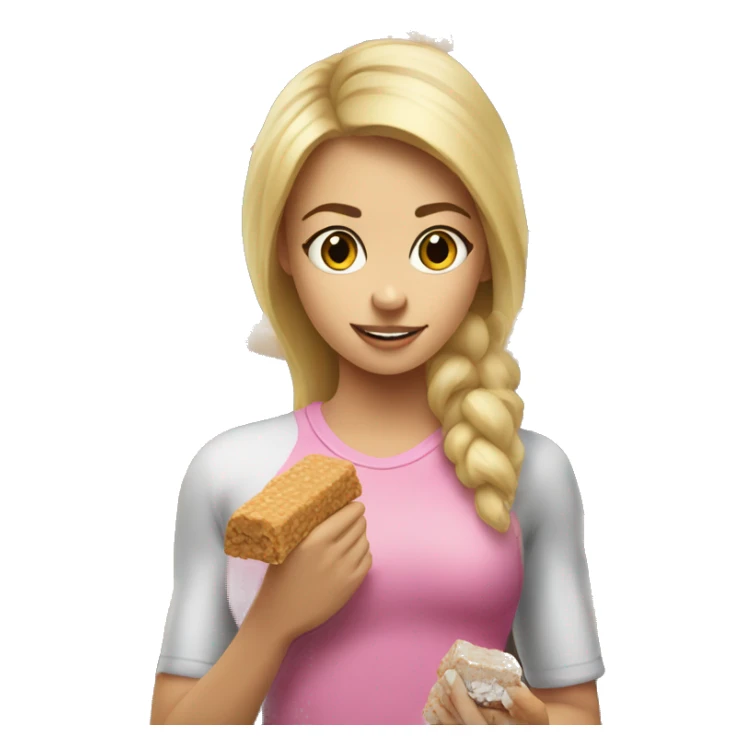 Side view realistic sporty blond girl eating protein bar  sticker