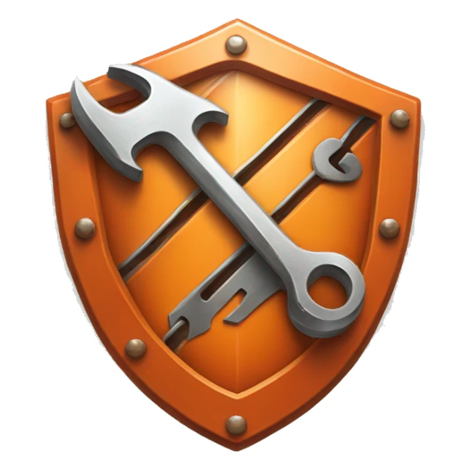 orange metal shield with wrench symbol in the middle sticker