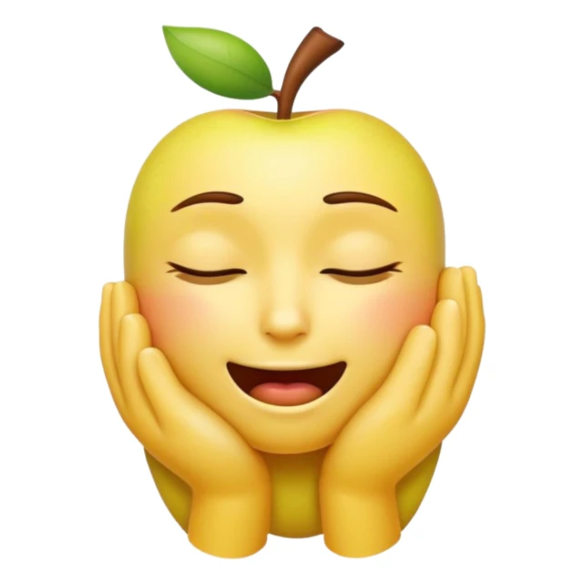 yellow apple emoji face, eyes closed, hands around its own neck as if choking itself sticker