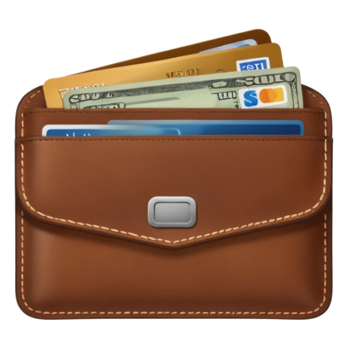 portefeuille marron avec quelques billets et carte bancaire sticker