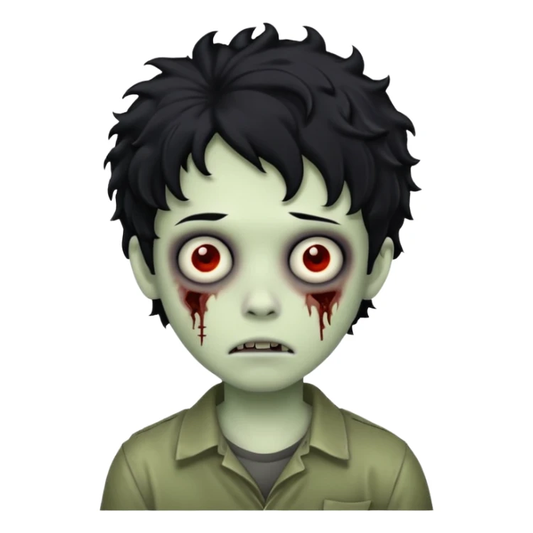boy zombie with black hair curly emo sticker