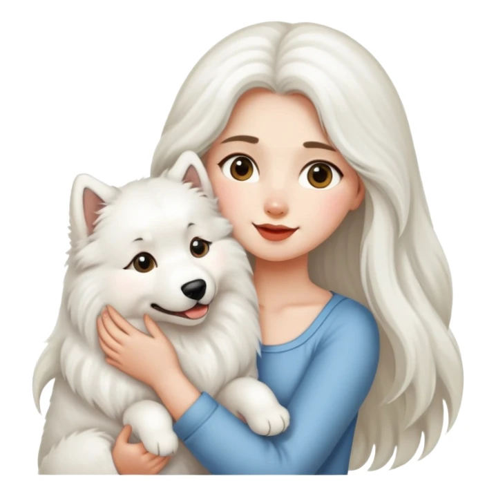 Long-haired girl holding a Samoyed dog sticker